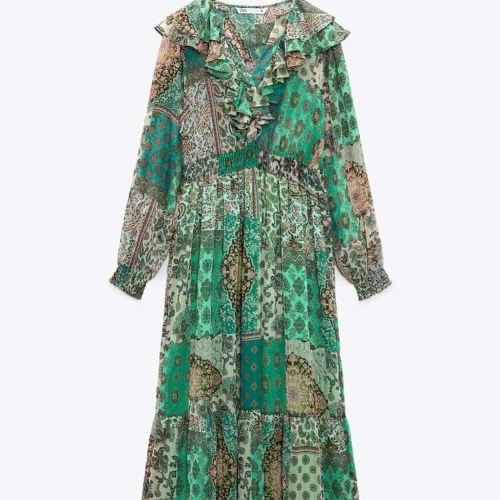 ZARA PATCHWORK PRINT DRESS MULTICOLORED. NEW NEVER WORN